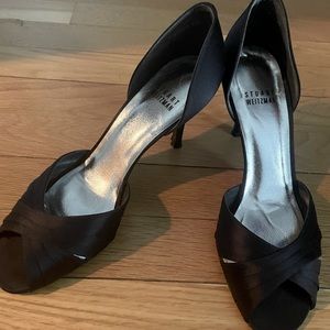 Black silk open toe evening sandals